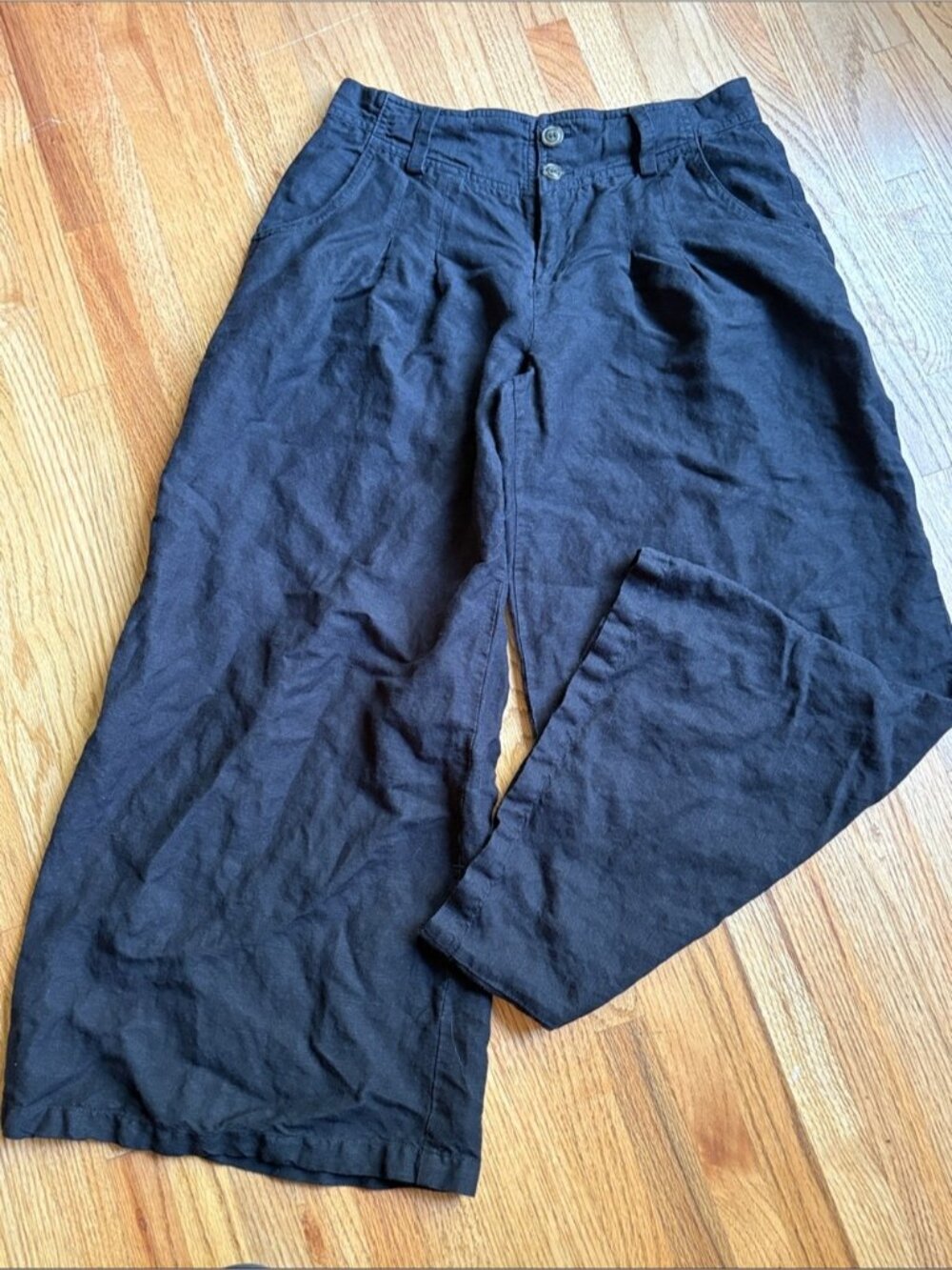 BESS size medium cropped Black Relaxed Linen-Blend Pants